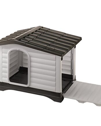 Ferplast Outdoor Hundehütte Dogvilla 110 Lodge für Hunde mit zu öffnender Seitenwand, aus schlag- und UV-beständigem Thermoplast, Lüftungsgitter, 111 x 84 x 79 cm
