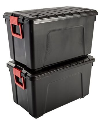 Iris Ohyama, 2er-Set, Große Aufbewahrungsbox, 110 L, Griff und Rollen, fahrbar, Garage, Garten - Store it All Box SIA-110 - Schwarz