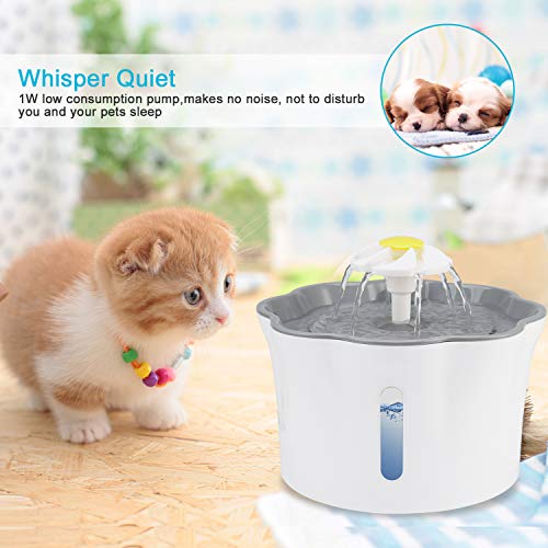 Omasi Trinkbrunnen für Katze,Wasserbrunnen Wasserspender mit 2 Hund klappbar Fressnapf,Automatische Cat Water Fountain mit 3 Stück Hygienefilter,Trinkbrunnen für Haustiere mit LED-Licht(2.6L) - obrazek 5