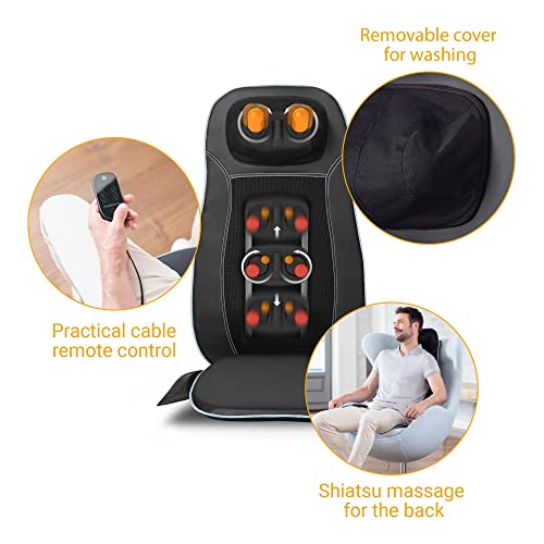 medisana MCN Shiatsu Massageauflage für Rücken und Nacken, Massagesitzauflage mit Spotmassage, Nackenmassage, Wärmefunktion, 3 Intensitäten, Rotlichtfunktion, Fernbedienung, Schwarz, Einheitsgröße - obrazek 8