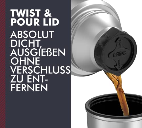 THERMOS Thermosflasche Edelstahl Stainless King, Edelstahl mattiert 1,2L, Isolierflasche mit Trinkbecher 4003.205.120 spülmaschinenfest, Thermoskanne hält 24 Stunden heiß, 24 Stunden kalt, BPA-Free - obrazek 8