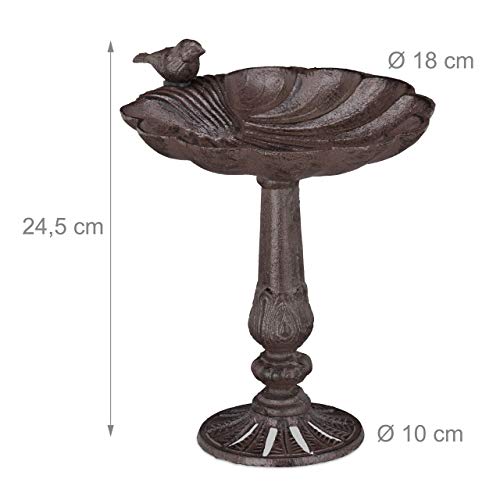 Relaxdays Vogeltränke Gusseisen, Gartendeko antikes Design, Vogelfutterstelle stehend, Wasserschale für Wildvögel, Braun/Bronze/Kupfer, 24.5 x 22 x 18 cm - obrazek 6
