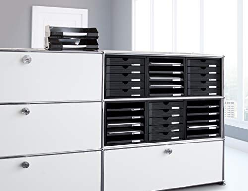 HAN Schubladenbox SYSTEMBOX mit 5 geschlossenen Schubladen für Unterlagen bis DIN C4, Schreibtisch oder im Schrank, inkl. Auszugsperre + Beschriftungsclip, möbelschonende Gummifüße, 1450-13, schwarz - obrazek 2