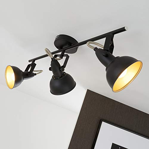 Briloner Leuchten Deckenleuchte, Deckenlampe mit 3 dreh-und schwenkbaren Spots im Retro/Vintage Design, Fassung: E14 max. 40 Watt, Metall Schwarz-gold 55.4 x 10 x 18.1 cm - obrazek 4