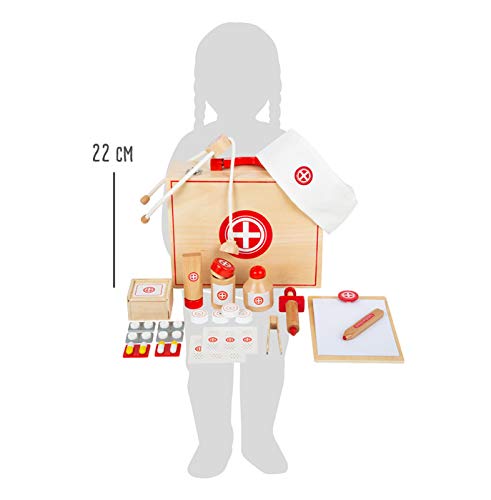 Small Foot Walizka lekarska z naturalnego drewna, zestaw do zabawy lek - obrazek 2