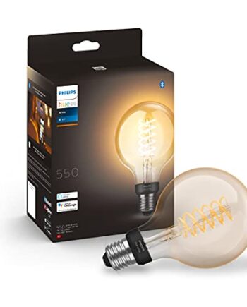 Philips Hue White Filament E27 LED Globe, dimmbar, Vintage Design, warmweißes Licht, steuerbar via App, kompatibel mit Amazon Alexa (Echo, Echo Dot), 1 Stück (1er Pack)