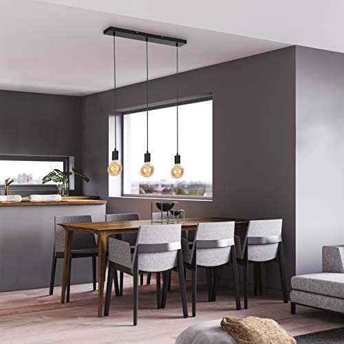 Briloner Leuchten - Pendelleuchte, Pendellampe, 3-flammig, Hängelampe retro/vintage, Black Steel, 3x E27, max. 60 Watt, Schwarz - obrazek 4