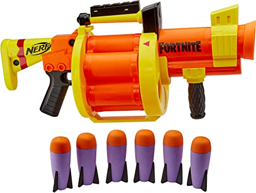 Nerf Fortnite GL Raketen-Blaster – Trommel für 6 Raketen, Pump-Action – enthält 6 Nerf Raketen – für Kinder, Jugendliche, Erwachsene