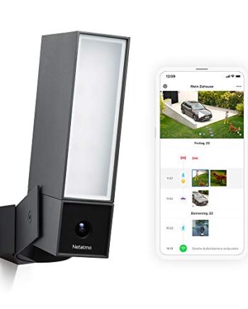 Netatmo Smarte Überwachungskamera Außen, Wlan, Integrierte Beleuchtung , Bewegungserkennung, Nachtsicht, Ohne Abonnement, NOC01-DE (Presence), Schwarz, 1 Stück (1er Pack)