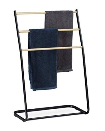 Relaxdays Handtuchhalter stehend, Metall, 3 Sprossen in Holzoptik, für Handtücher & Kleidung, HxBxT 86x58x30 cm, schwarz