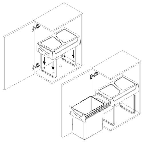 Emuca - Küchenabfalleimer mit unterseitiger Befestigung, ausziehbarer Recycle-Mülleimer, 20 L, Stahl und Kunststoff, Anthrazitgrau. - obrazek 3