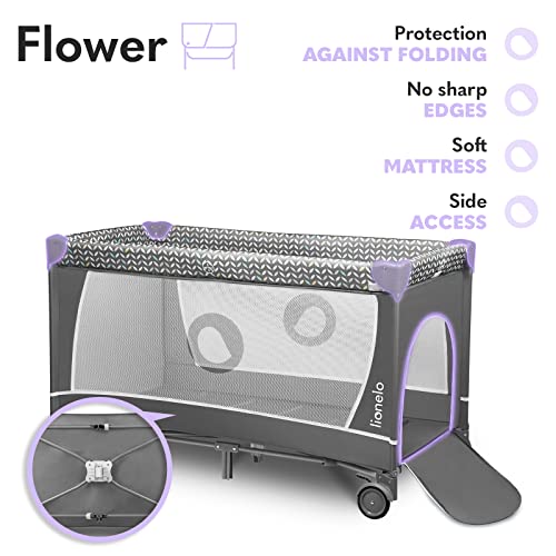Lionelo Flower Łóżeczko Turystyczne Dla Niemowląt Z Wejściem Bocznym, - obrazek 6
