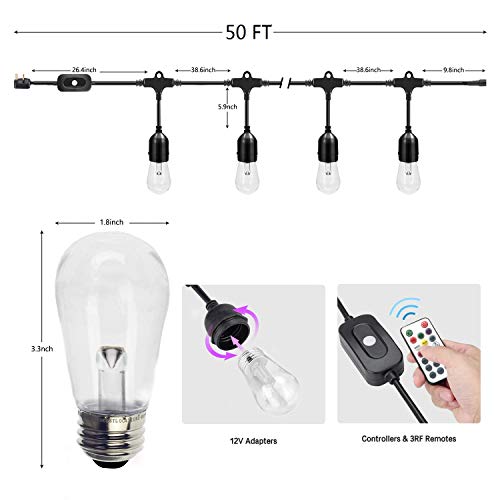 BRTLX Bunt LED S14 Lichterkette Glühbirne Aussen,IP65 Wasserdicht,15M RGBW Lichterkette Garten mit 16 LED Bruchsichere Birnen E27 und Fernbedienung für Hochzeit Party Weihnachten Café (1 Ersatzlampen) - obrazek 4