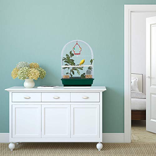 Relaxdays Vogelkäfig, klein, Wellensittich, Kanarienvögel, Sitzstange, Futternapf, HxBxT 49,5 x 34,5 x 28 cm, weiß/grün - obrazek 9