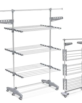 VOUNOT Składana suszarka do prania z kółkami o dużej pojemności ze sta