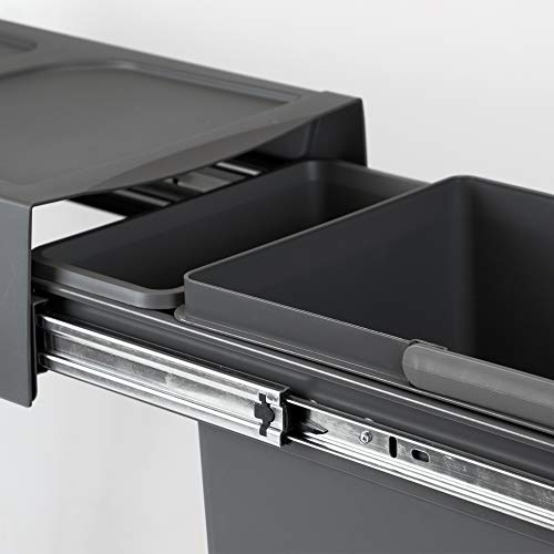 Emuca - Küchenabfalleimer mit unterseitiger Befestigung, ausziehbarer Recycle-Mülleimer, 20 L, Stahl und Kunststoff, Anthrazitgrau. - obrazek 5