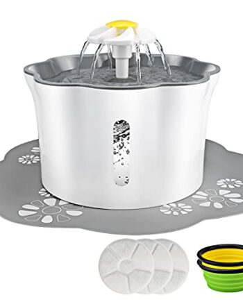 Omasi Trinkbrunnen für Katze,Wasserbrunnen Wasserspender mit 2 Hund klappbar Fressnapf,Automatische Cat Water Fountain mit 3 Stück Hygienefilter,Trinkbrunnen für Haustiere mit LED-Licht(2.6L)