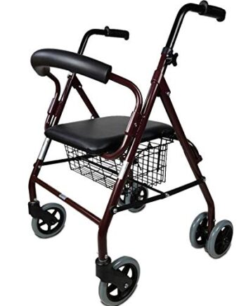Mobiclinic, Modell Prado, Gehhilfe für Behinderte, Senioren, Rollator, Aluminium, Leicht, Faltbar, Druckbremsen, Mit Sitz, Korb und 4 Rädern, Farbe Bordeaux
