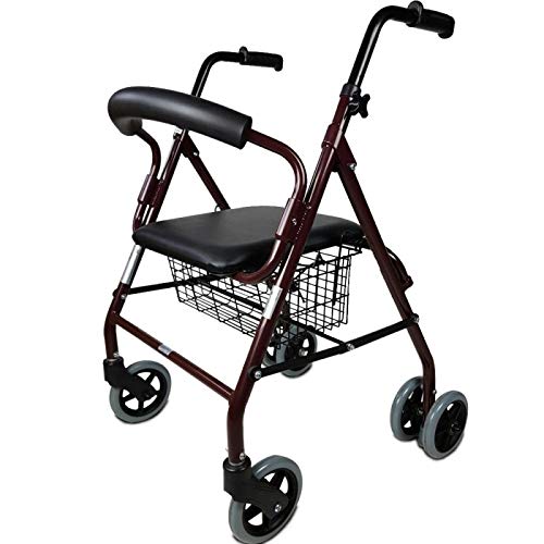 Mobiclinic, Modell Prado, Gehhilfe für Behinderte, Senioren, Rollator, Aluminium, Leicht, Faltbar, Druckbremsen, Mit Sitz, Korb und 4 Rädern, Farbe Bordeaux