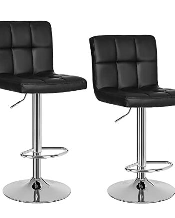 SONGMICS 2 x Barhocker Barstuhl Hocker Tresenhocker mit Rückenlehne Höhenverstellbar, Kunstleder, PU, Schwarz, 38.5 cm l x 44.5 cm b x 115 cm h