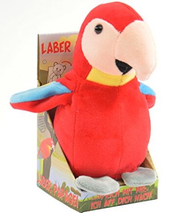 Kögler 75631 - Labertier Papagei Paul, ca. 17,5 cm groß, nachsprechendes Plüschtier mit Aufnahme- und Wiedergabefunktion, plappert alles witzig nach und bewegt sich, batteriebetrieben