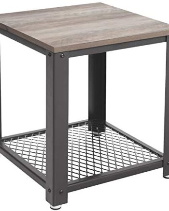 VASAGLE Beistelltisch, Nachttisch, Sofatisch, Wohnzimmertisch, stabil, mit Metallgestell, einfach zu montieren, Wohnzimmer, Schlafzimmer, Holzoptik, greige LET41MG