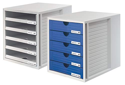 HAN Schubladenbox SYSTEMBOX mit 5 geschlossenen Schubladen für Unterlagen bis DIN C4, Schreibtisch oder im Schrank, inkl. Auszugsperre + Beschriftungsclip, möbelschonende Gummifüße, 1450-13, schwarz - obrazek 4