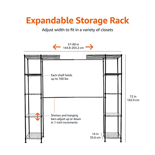 Amazon Basics Ausziehbarer Offener Kleiderschrank mit 10 Höhenverstellbaren Einlegeböden - Maximalgewicht 521 kg, Schwarz - obrazek 3