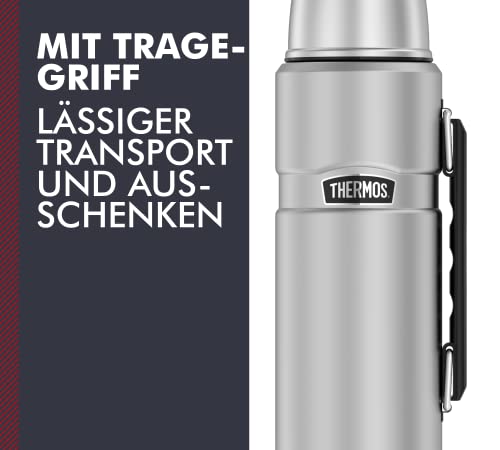THERMOS Thermosflasche Edelstahl Stainless King, Edelstahl mattiert 1,2L, Isolierflasche mit Trinkbecher 4003.205.120 spülmaschinenfest, Thermoskanne hält 24 Stunden heiß, 24 Stunden kalt, BPA-Free - obrazek 7