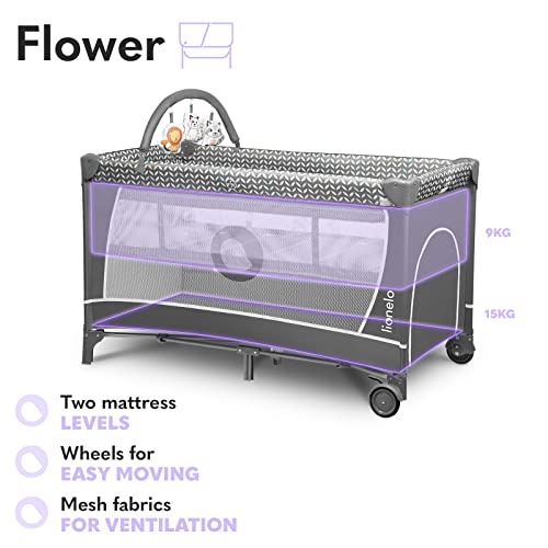 Lionelo Flower Łóżeczko Turystyczne Dla Niemowląt Z Wejściem Bocznym, - obrazek 5