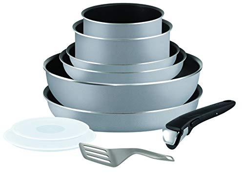 Tefal L2149602 Set von Töpfen und Pfannen - Ingenio 5 Essential Grau Set 10 Stück - Alles außer Induktion