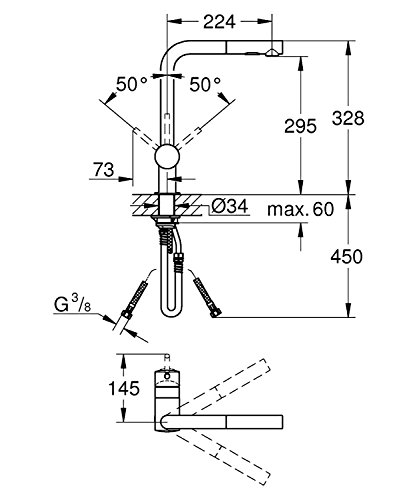 GROHE Minta - Einhand- Küchenarmatur (L-Auslauf, herausziehbare Dual-Spülbrause, 360° schwenkbar, kratzfest) , chrom, 30274000 - obrazek 6