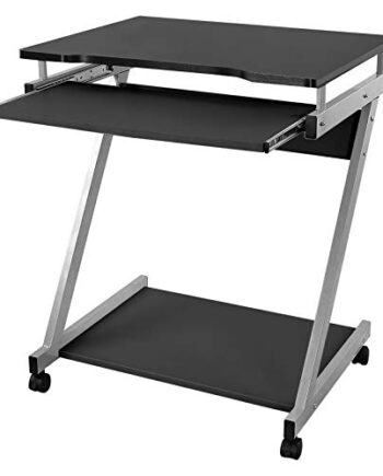 VASAGLE Schreibtisch, Computertisch mit 4 Rollen, 2 Davon mit Bremsen, PC-Tisch leichtgängiger Tastaturauszug, erleichterte Montage, platzsparender PC-Tisch in Z-Form, schwarz, LCD811B