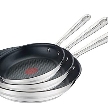 Tefal Jamie Oliver Brushed 3-teiligiges Pfannenset E011S3 | Bestehend aus Pfanne 20 cm (E85602), Pfanne 24 cm (E85604) und Pfanne 28 cm (E85606) | Alle Herdarten, auch Induktion | Edelstahl