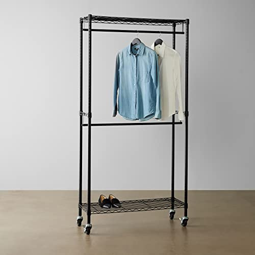 Amazon Basics Regulowany wieszak na ubrania z dwoma drążkami, stojak, - obrazek 2