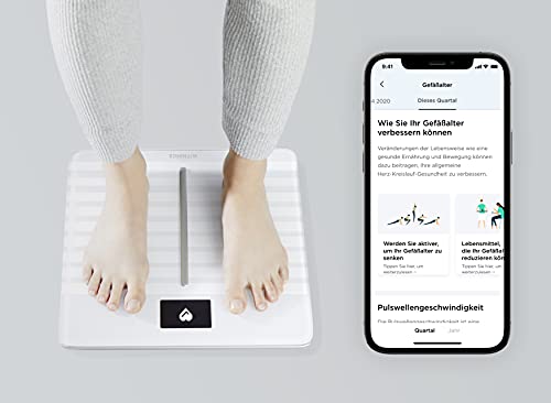 Withings Body Cardio – WLAN-Smart-Waage mit Körperfettwaage, Messung von Herzfrequenz, Gefäßalter, BMI, Körperfett, Muskelmasse und Wasseranteil % - Schwarz - obrazek 2