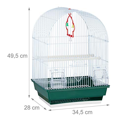 Relaxdays Vogelkäfig, klein, Wellensittich, Kanarienvögel, Sitzstange, Futternapf, HxBxT 49,5 x 34,5 x 28 cm, weiß/grün - obrazek 7