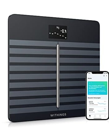 Withings Body Cardio – WLAN-Smart-Waage mit Körperfettwaage, Messung von Herzfrequenz, Gefäßalter, BMI, Körperfett, Muskelmasse und Wasseranteil % - Schwarz