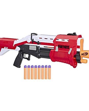 Hasbro Nerf E7065EU4 TS Pump-Action Blaster, 8 Nerf Mega Fortnite Darts, Dartaufbewahrungsfach - Für Jugendliche und Erwachsene Rot