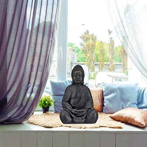 Relaxdays XL Buddha Figur sitzend, 50 cm hoch, Feng Shui, Outdoor, Garten Dekofigur, große Zen Buddha Statue, dunkelgrau - obrazek 9
