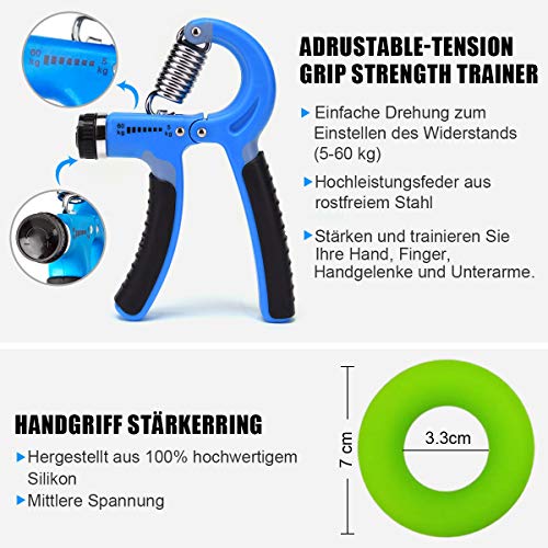 AILUKI Widerstandsbänder Set 23 Pcs Trainingsbänder 5 Stapelbare Übungsbänder 5 Widerstandsschlaufenbänder Springseil Abbildung 8 Fitnessbänder Türanker Griffe Stirnband Kühltuch für Männer Frauen - obrazek 5