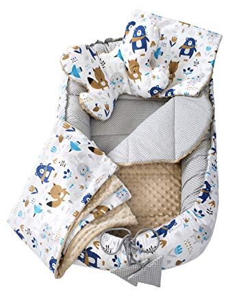 5 teilig Babynestchen Set Babynest 90x50 herausnehmbarer Einsatz Bett Kuschelnest Krabbeldecke Medi Partners für Babys Neugeborene 100% Baumwolle (Boho mit Beige Minky)
