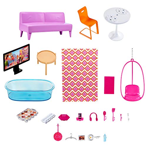 Barbie DLY32 - Stadthaus mit 3 Etagen, zusammenklappbar, viele Zubehörteile, Puppenhaus für Kinder ab 3 Jahren - obrazek 5