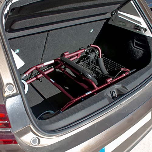 Mobiclinic, Modell Prado, Gehhilfe für Behinderte, Senioren, Rollator, Aluminium, Leicht, Faltbar, Druckbremsen, Mit Sitz, Korb und 4 Rädern, Farbe Bordeaux - obrazek 6