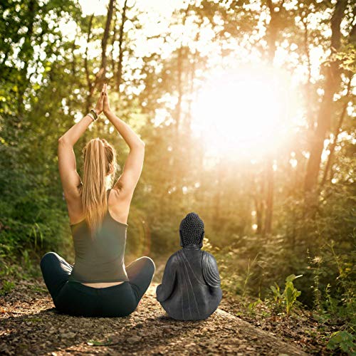 Relaxdays XL Buddha Figur sitzend, 50 cm hoch, Feng Shui, Outdoor, Garten Dekofigur, große Zen Buddha Statue, dunkelgrau - obrazek 8