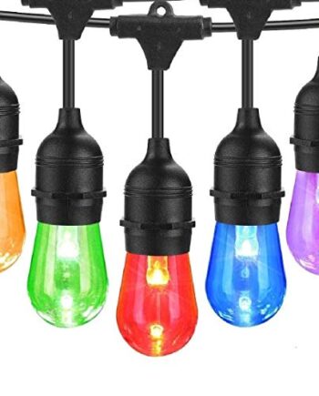 BRTLX Bunt LED S14 Lichterkette Glühbirne Aussen,IP65 Wasserdicht,15M RGBW Lichterkette Garten mit 16 LED Bruchsichere Birnen E27 und Fernbedienung für Hochzeit Party Weihnachten Café (1 Ersatzlampen)