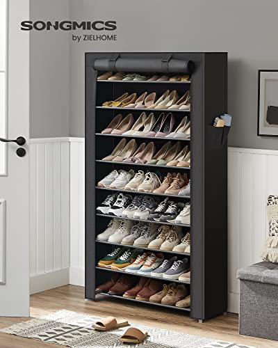 SONGMICS Schuhregal mit 10 Ebenen, 28 x 88 x 160 cm, Schuhschrank, Schuhaufbewahrung, mit staubdichtem Überzug, Schuh-Organizer, für High Heels, Sportschuhe, Metallgestell, schwarz RXJ36HV1 - obrazek 8