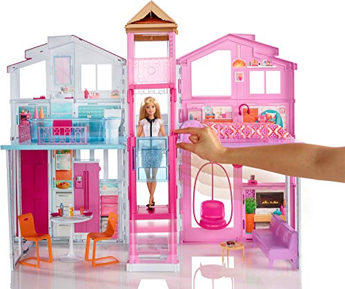 Barbie DLY32 - Stadthaus mit 3 Etagen, zusammenklappbar, viele Zubehörteile, Puppenhaus für Kinder ab 3 Jahren - obrazek 7