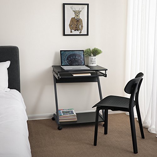 VASAGLE Schreibtisch, Computertisch mit 4 Rollen, 2 Davon mit Bremsen, PC-Tisch leichtgängiger Tastaturauszug, erleichterte Montage, platzsparender PC-Tisch in Z-Form, schwarz, LCD811B - obrazek 7