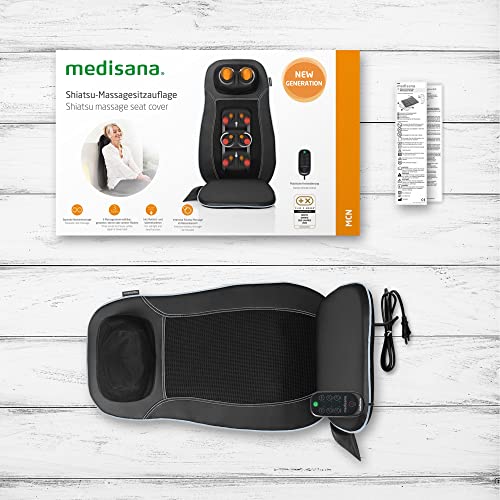 medisana MCN Shiatsu Massageauflage für Rücken und Nacken, Massagesitzauflage mit Spotmassage, Nackenmassage, Wärmefunktion, 3 Intensitäten, Rotlichtfunktion, Fernbedienung, Schwarz, Einheitsgröße - obrazek 6